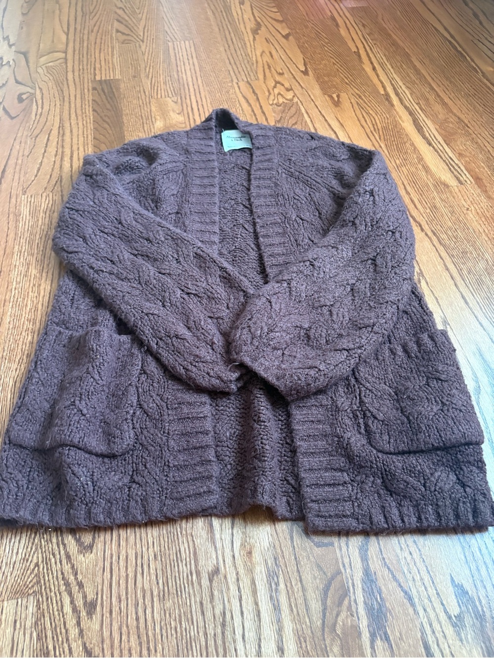 Abercrombie & Fitch Chocolate Brown Cable Knit Open-Front Cardigan
